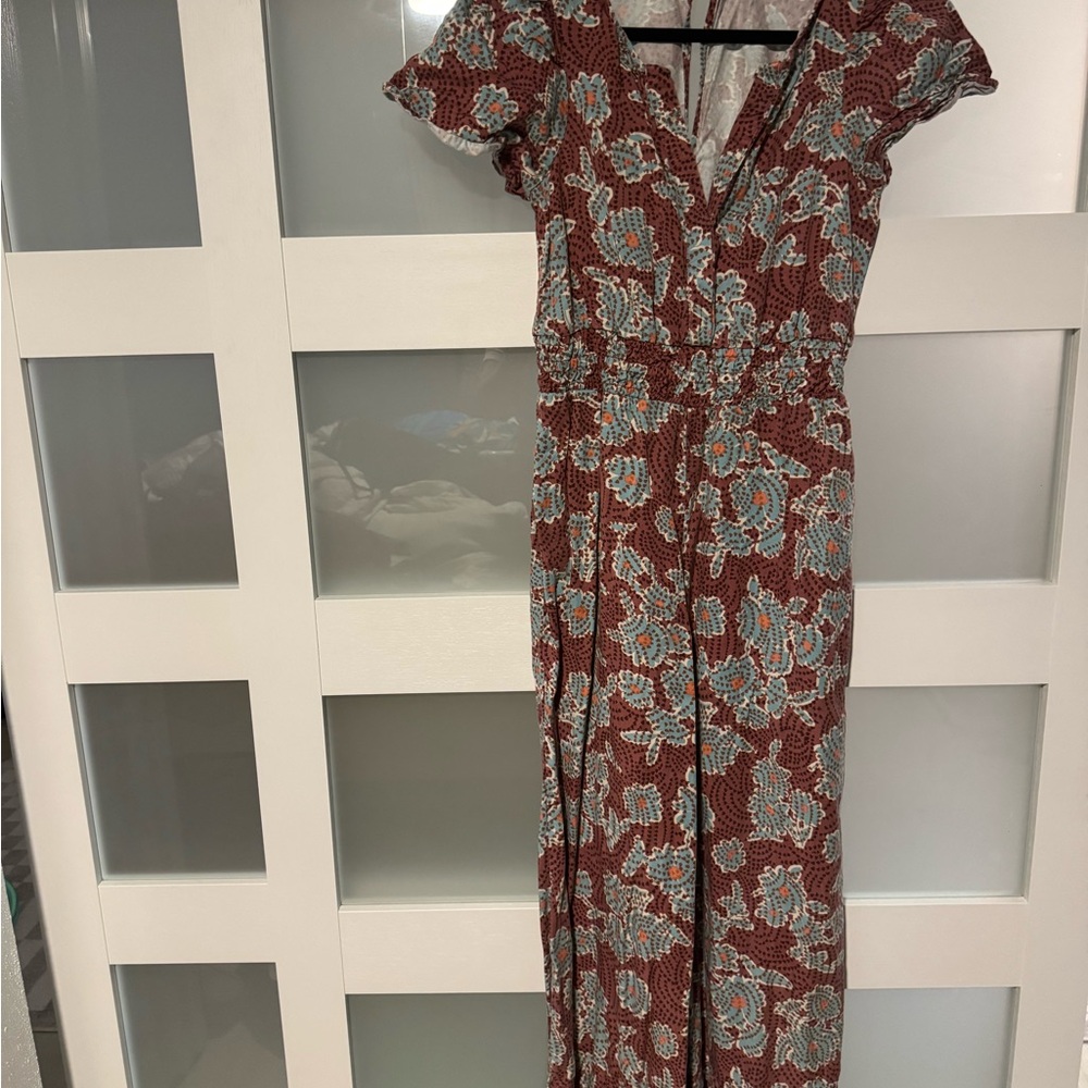 Anthropologie Red and Blue Floral Maxi Dress